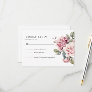 Modern Chic Elegant Romantic Pink Rose Wedding RSVP Card