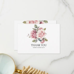 Modern Chic Elegant Romantic Pink Rose Wedding Thank You Card
