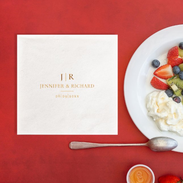 Modern Chic Elegant Wedding Name Date Monogram  Foil Napkins (Creator Uploaded)
