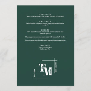 Modern Chic Emerald Green Boho Wedding Thank You Menu