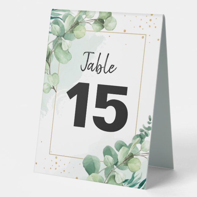 Modern Chic Eucalyptus Foliage Table Number Card (Front)