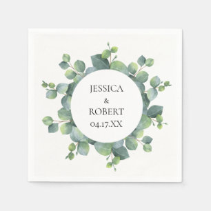 Modern Chic Eucalyptus Round Frame Personalised Napkin