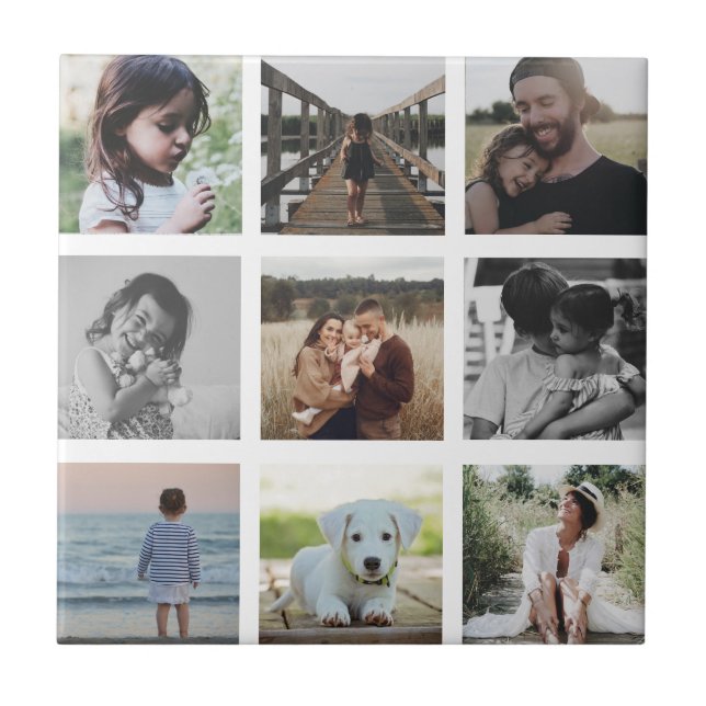 Modern Chic Family Photo Collage Keepsake Trendy Ceramic Tile (Front)