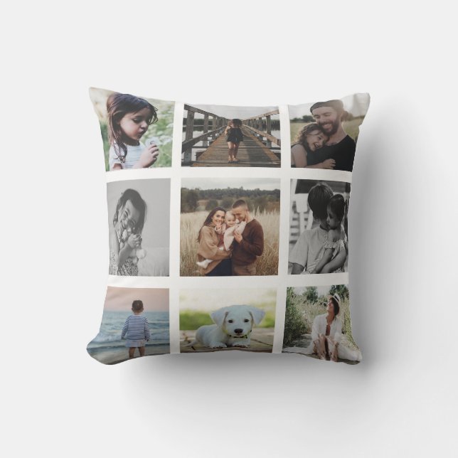 Modern Chic Family Photo Collage Keepsake Trendy Cushion (Front)