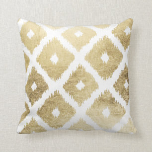 Modern chic faux gold leaf ikat pattern cushion
