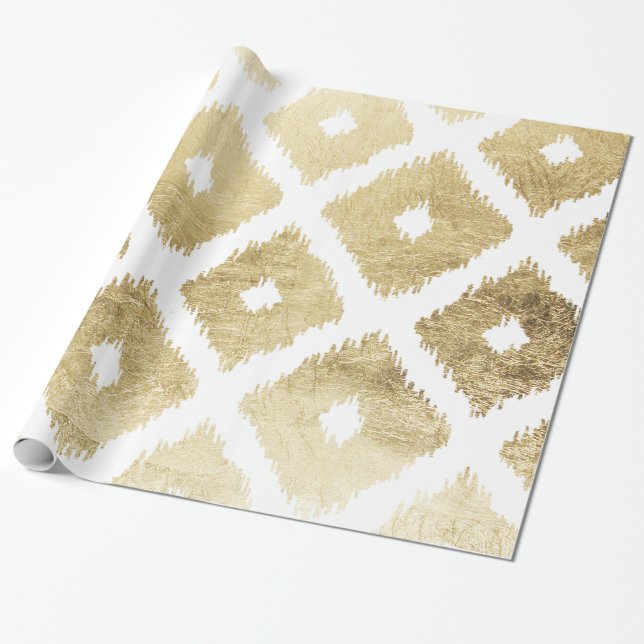 Modern chic faux gold leaf ikat pattern wrapping paper (Unrolled)