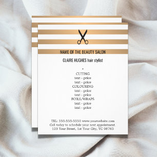 Modern Chic Faux Gold Stripes Hairstylist Menu
