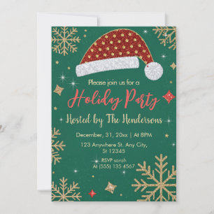 Modern Chic Festive Gold snowflakes Holiday Party Invitation