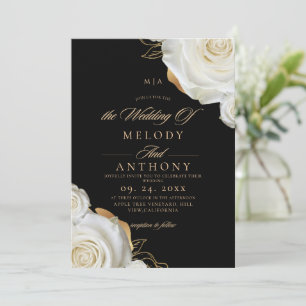Modern Chic Floral Black and White Rose Wedding Invitation