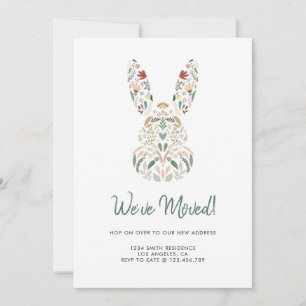 Modern Chic Floral Bunny Easter We’ve Moved Invitation