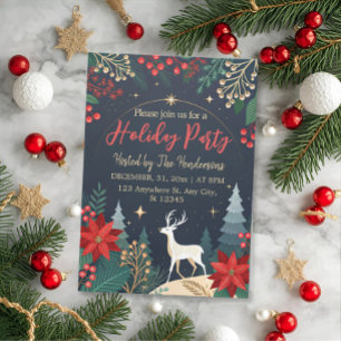 Modern Chic Floral Festive Green Holiday Party  Invitation