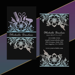 Modern Chic Floral Hair Stylist Beauty Salon Business Card