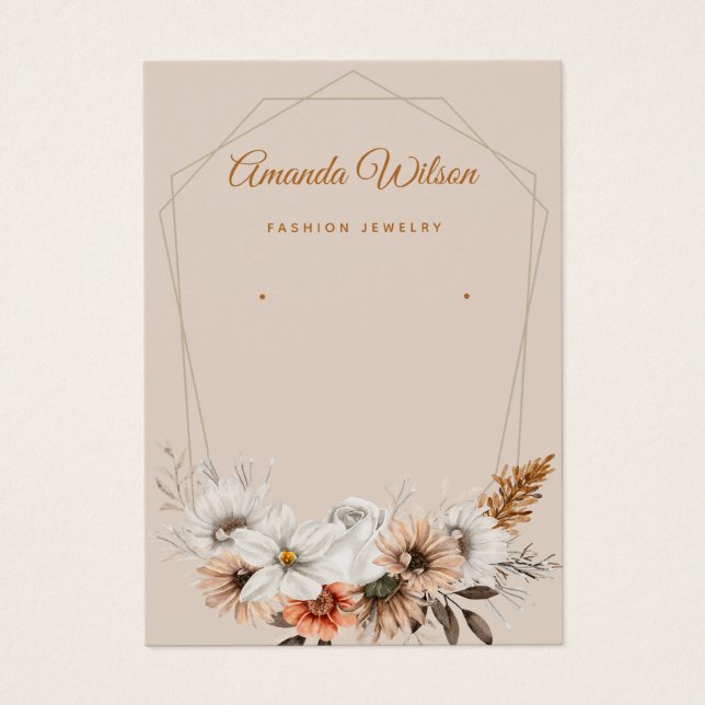 Modern chic Floral jewellery earring display card  (Front)