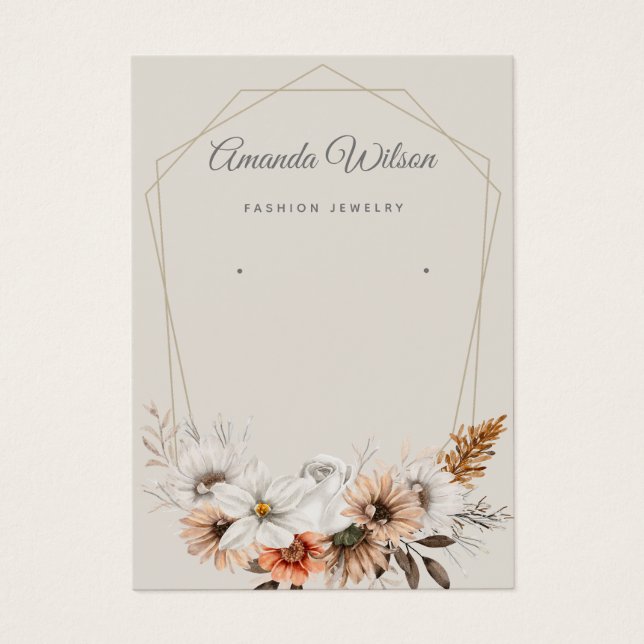 Modern chic Floral jewellery earring display card  (Front)