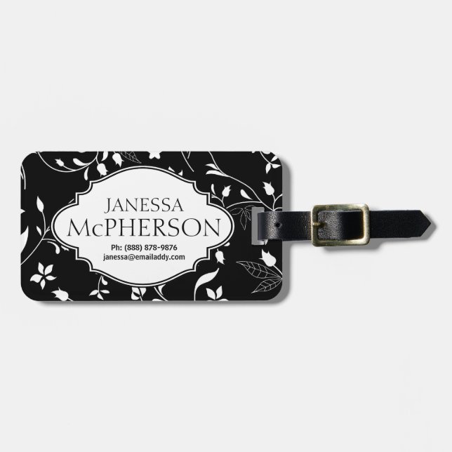 Modern Chic Floral Pattern Personalised Luggage Tag (Front Horizontal)