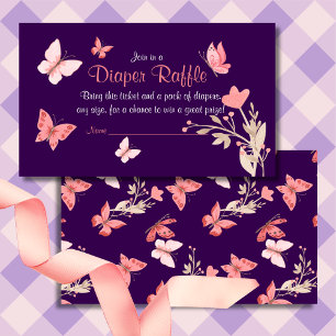 Modern Chic Floral Pink Butterflies Diaper Raffle Enclosure Card