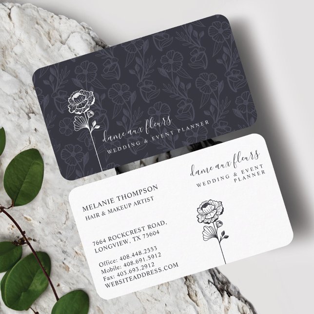 Modern Chic Floral Rose Botanical Blush Navy Business Card (Modern Chic Floral Rose Botanical Blush Navy Business Card)