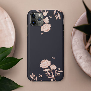 Modern Chic Floral Rose Botanical Navy & Pink iPhone 11 Pro Max Case