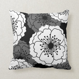 Modern Chic Flower Silhouettes Black and White Cushion