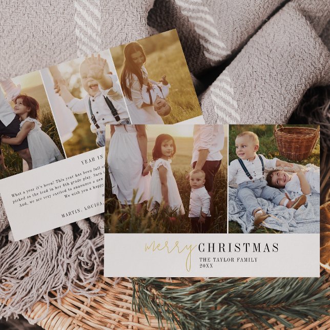 Modern Chic Foil Photo Collage Christmas News Foil Holiday Card (Creator Uploaded)