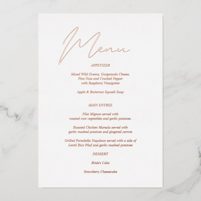 Modern Chic Foil & White Menu (Front)