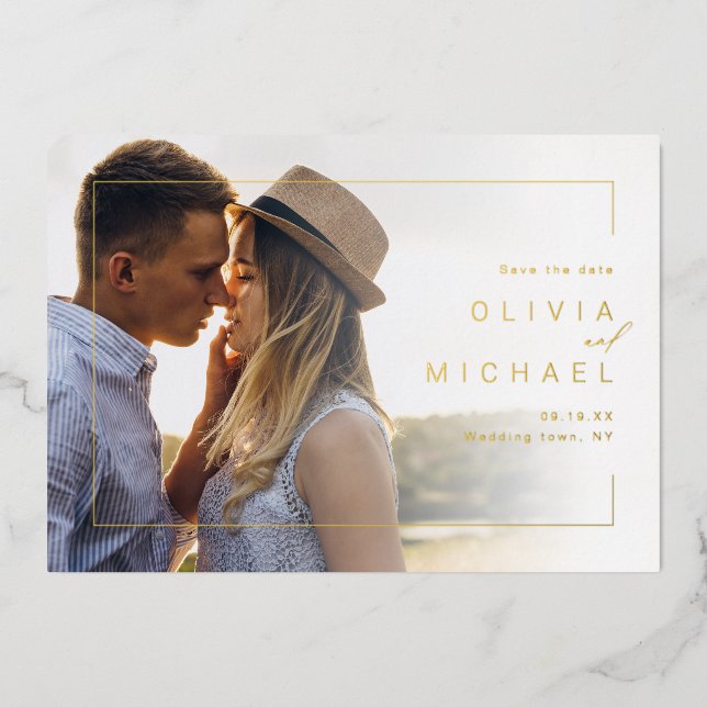 Modern chic frame minimalist photo save the date (Front)