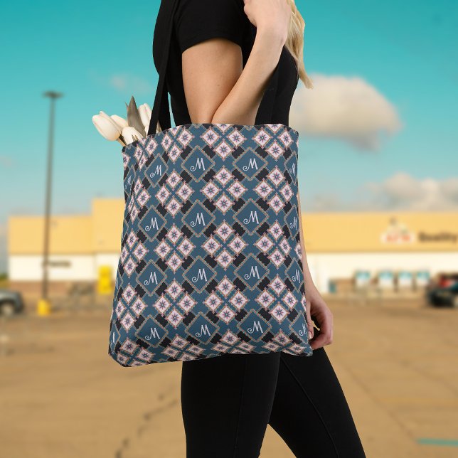 Modern Chic Geometric Floral Monogram Pattern Tote Bag (Creator Uploaded)