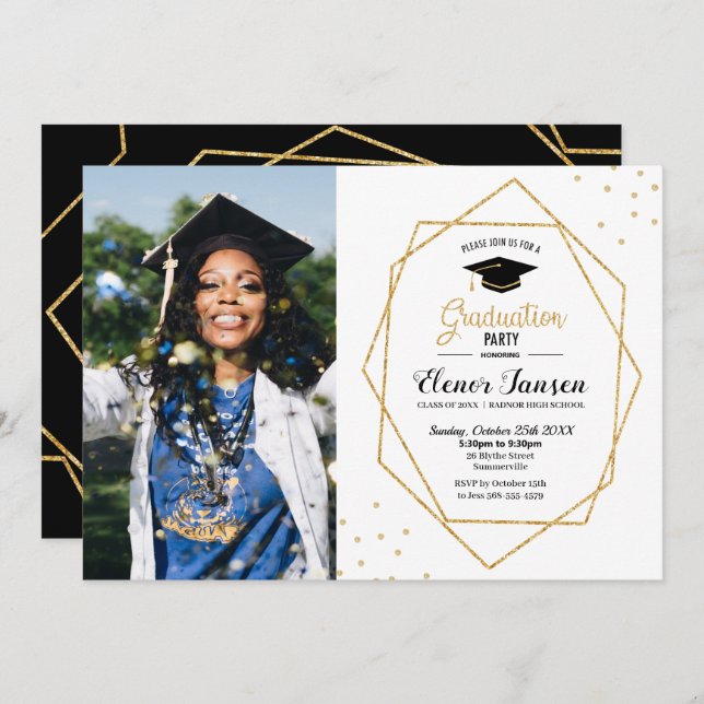 Modern Chic Geometric Graduation Party Photo Invitation (Front/Back)