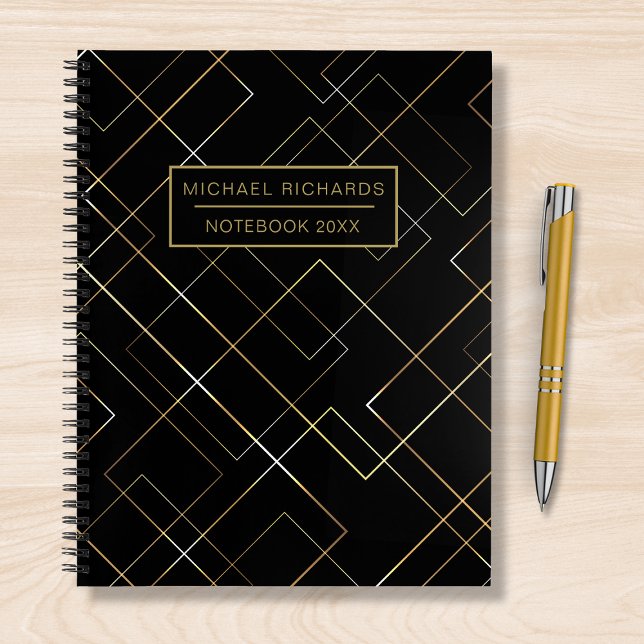 Modern Chic Geometric Pattern Personalised Name Notebook (Creator Uploaded)