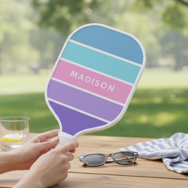 Modern Chic Girly Colour Block Personalised Name Pickleball Paddle (Creator Uploaded)