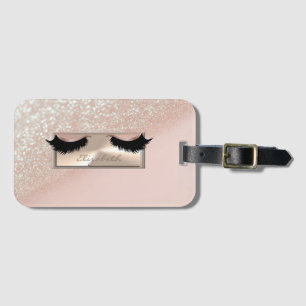 Modern Chic Girly Glittery Bokeh Ombre Faux Lashes Luggage Tag