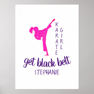 Modern Chic Girly Pink Karate Silhouette with Name Poster