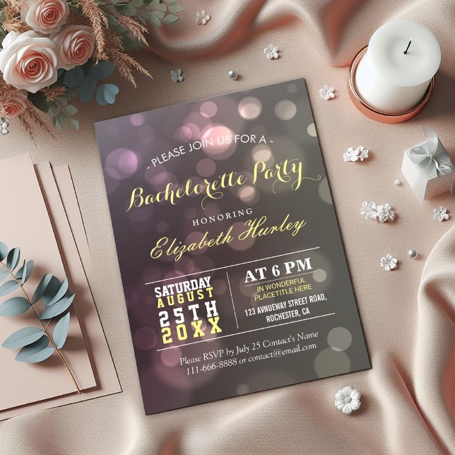 Modern Chic Glitter Bokeh Bachelorette Party Invitation (Creator Uploaded)