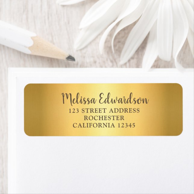 Modern chic glitter gold script return address label (Insitu)