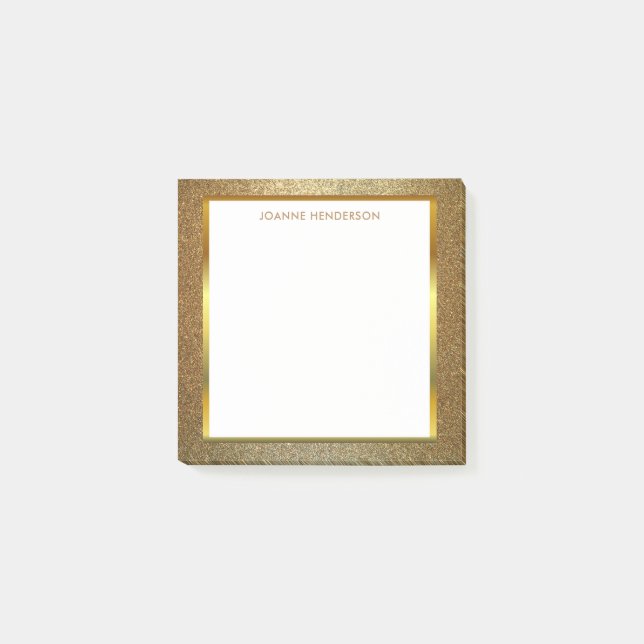 Modern chic glitter gold white personalised post-it notes (Front)