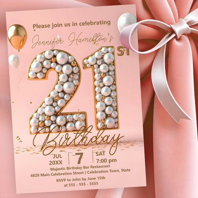 Modern Chic Gold and Soft Pink 21st Birthday Invitation (Creator Uploaded)