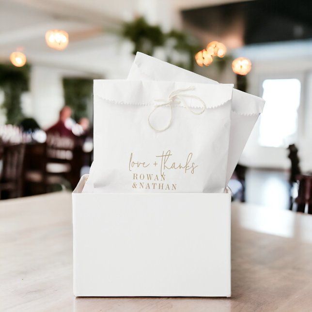Modern Chic Gold and White Love and Thanks Wedding Favour Bag (Creator Uploaded)
