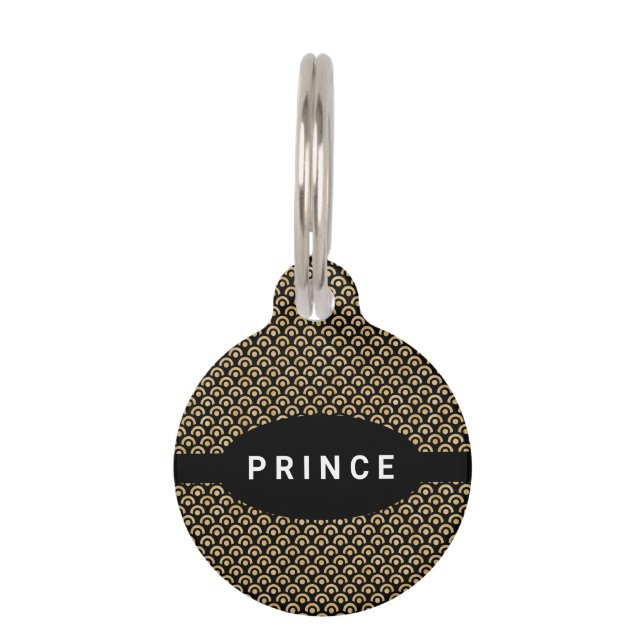 Modern Chic Gold Black Pattern Dog Pet Tag (Front)