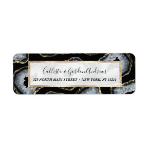 Modern Chic Gold Black White Agate Geode Stones Return Address Label