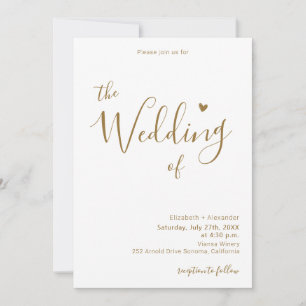Modern Chic Gold Calligraphy Script Heart Wedding Invitation