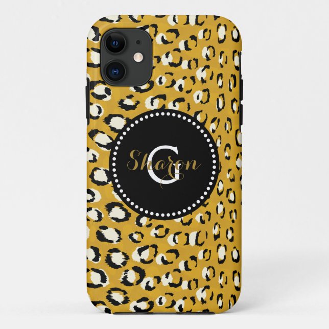 Modern chic gold cheetah print pattern monogram Case-Mate iPhone case (Back)