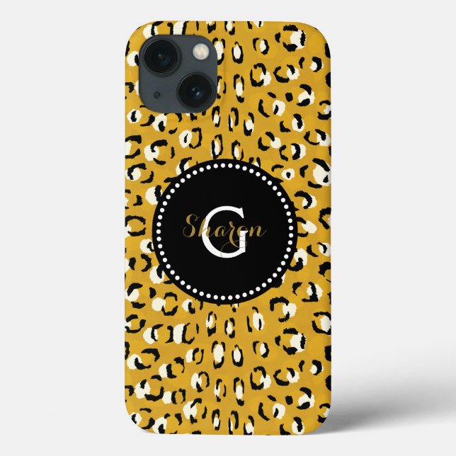 Modern chic gold cheetah print pattern monogram Case-Mate iPhone case (Back)
