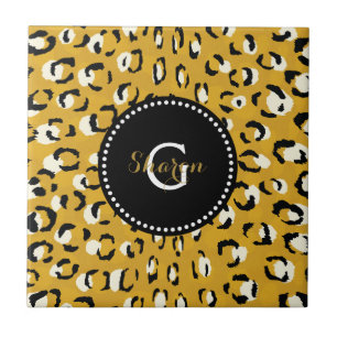 Modern chic gold cheetah print pattern monogram ceramic tile