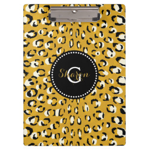 Modern chic gold cheetah print pattern monogram clipboard