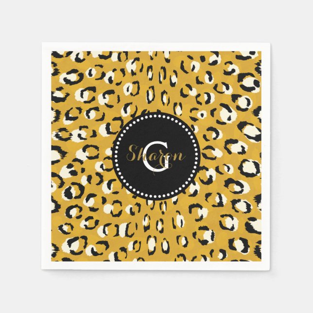 Modern chic gold cheetah print pattern monogram napkin (Front)