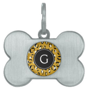 Modern chic gold cheetah print pattern monogram pet name tag