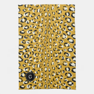 Modern chic gold cheetah print pattern monogram tea towel