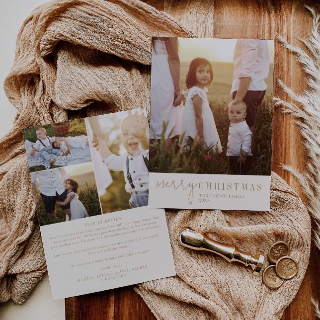 Modern Chic | Gold Christmas Photo Year in Review Holiday Card (Creator Uploaded)