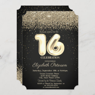 Modern Chic Gold Diamonds Confetti Sweet 16 Invitation