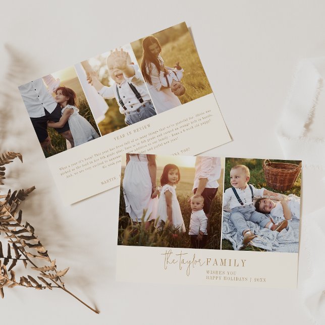 Modern Chic | Gold Family Photo Collage Newsletter Holiday Card (Creator Uploaded)